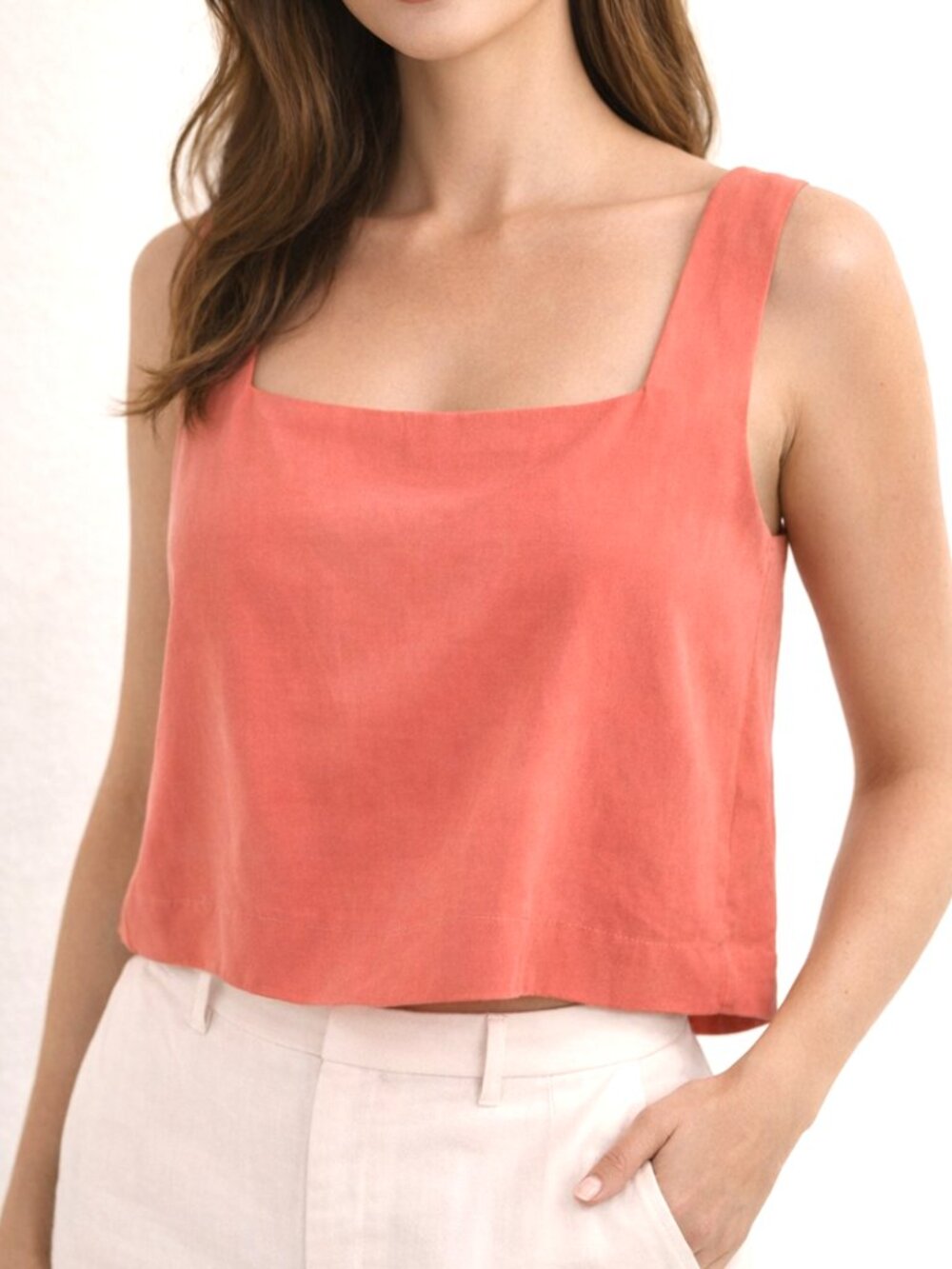 Coral Wide Strap Square Neck Crop Top • Grace & Mila •  Small • NWT